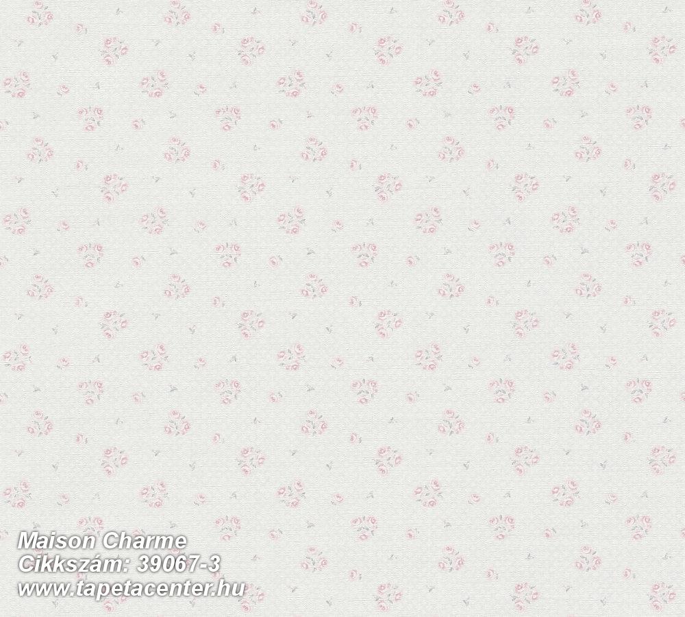 Retro,textil hatású,virágmintás,pink-rózsaszín,szürke,súrolható,vlies tapéta 